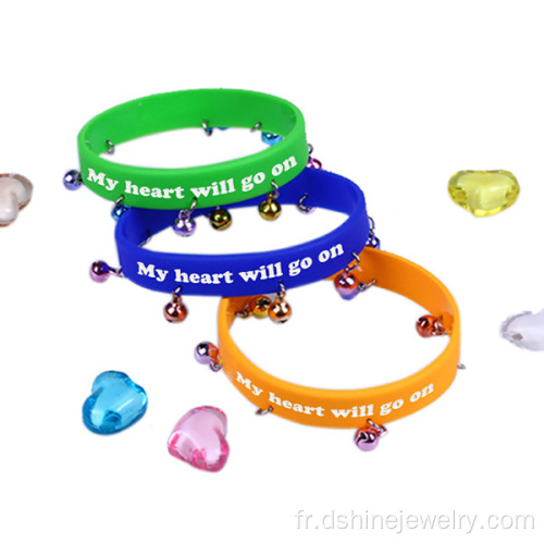 Imprimé bande de Silicone avec Bell pendentif coeur Bracelet